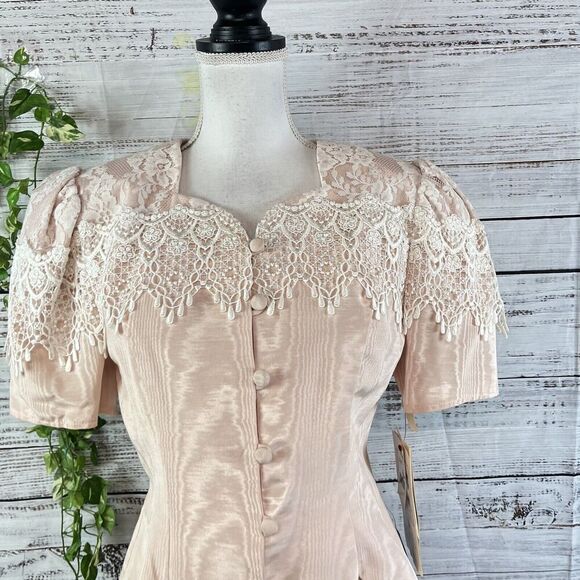 Vintage Scott McClintock Skirt Suit size 8 Pink Taffeta Lace 80's Wedding Prom - Picture 6 of 16